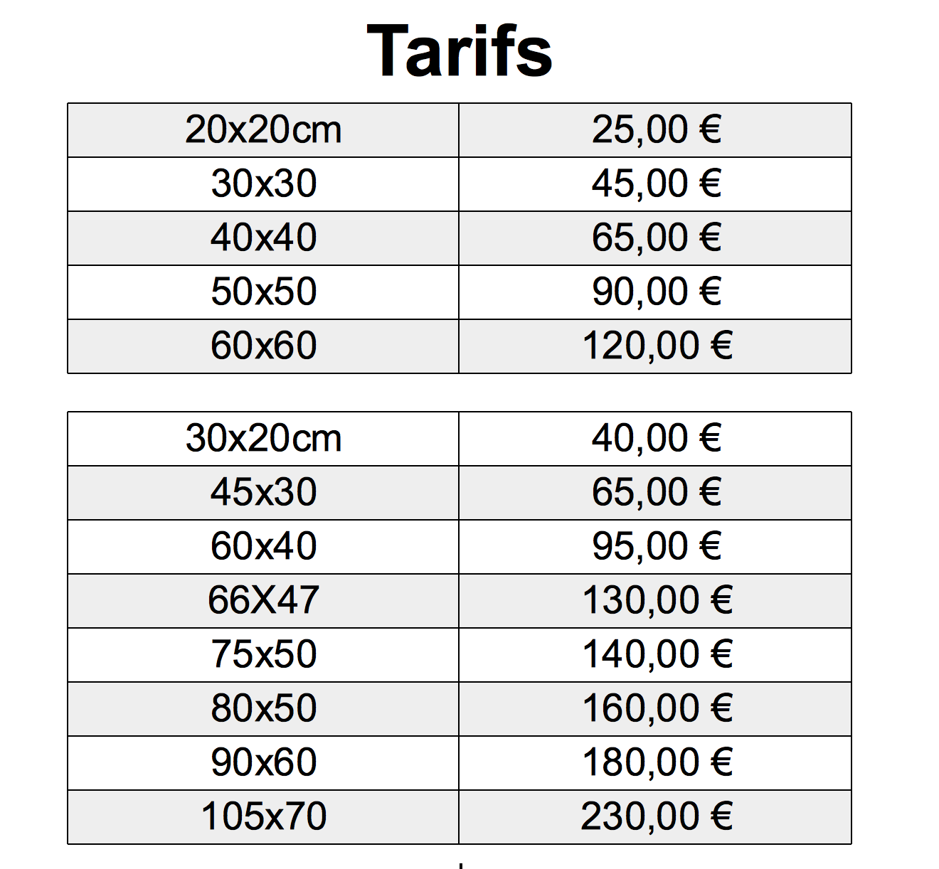 Tarifs des tirages photos de l'exposition - Nicolas Duffaure Photographe